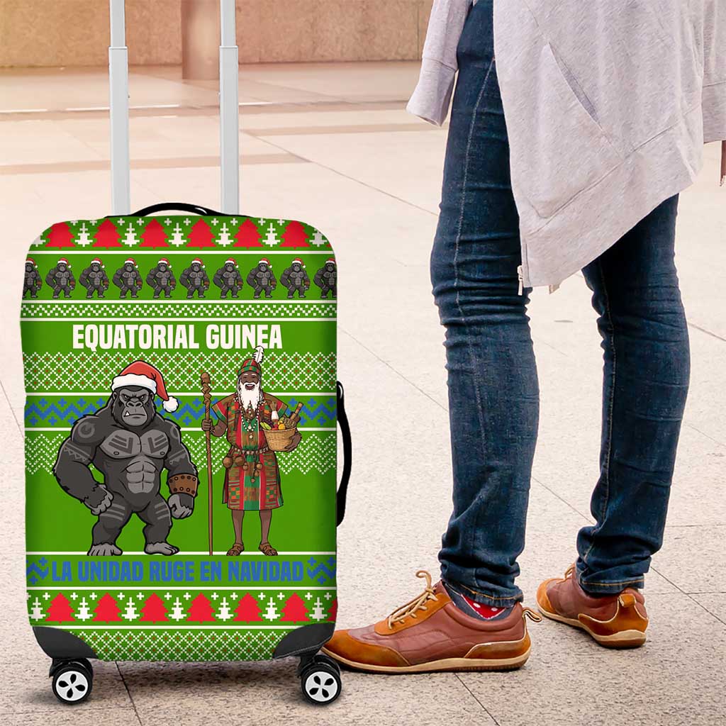 Equatorial Guinea Christmas Luggage Cover with Santa Gorilla Gift Basket and Green Holiday Pattern Design - Wonder Print Shop