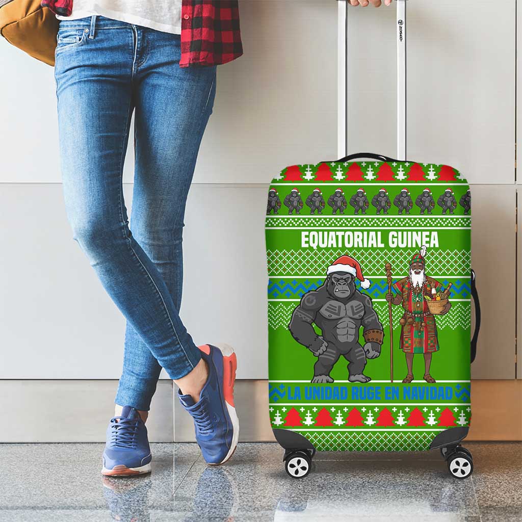Equatorial Guinea Christmas Luggage Cover with Santa Gorilla Gift Basket and Green Holiday Pattern Design - Wonder Print Shop