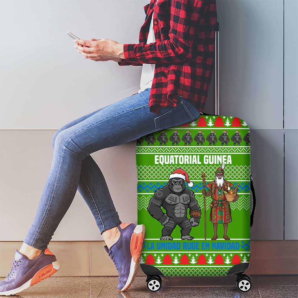 Equatorial Guinea Christmas Luggage Cover with Santa Gorilla Gift Basket and Green Holiday Pattern Design - Wonder Print Shop