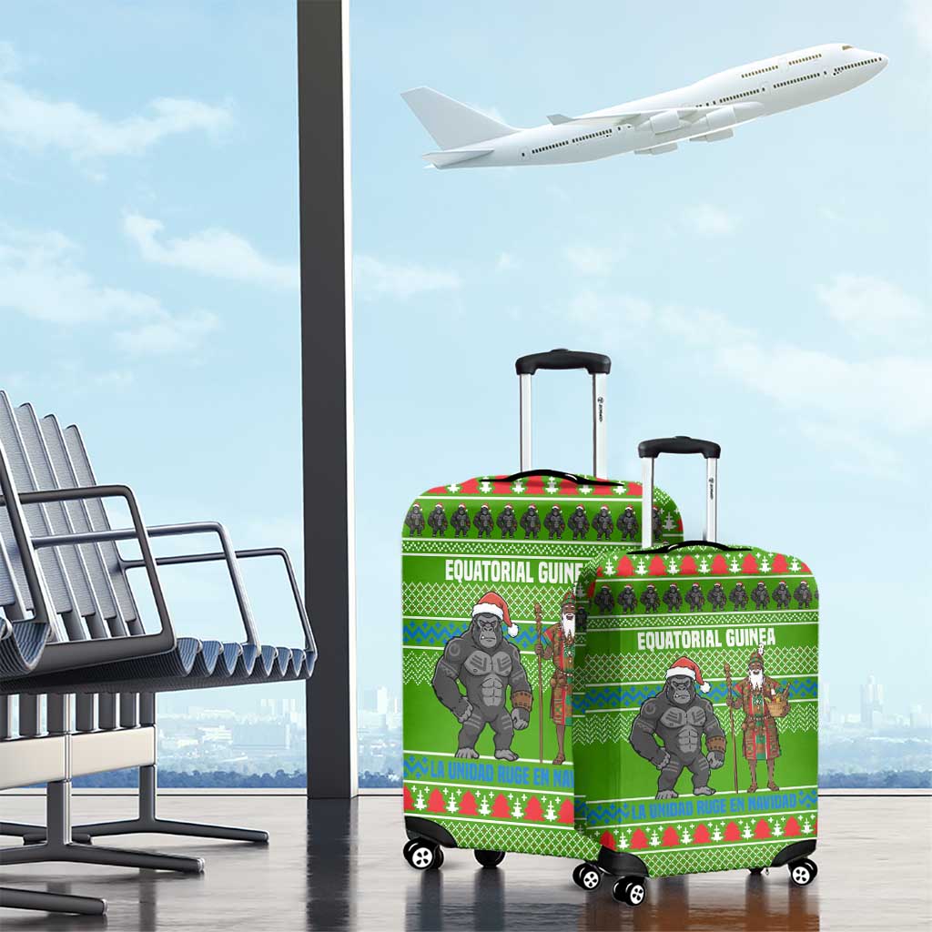 Equatorial Guinea Christmas Luggage Cover with Santa Gorilla Gift Basket and Green Holiday Pattern Design - Wonder Print Shop