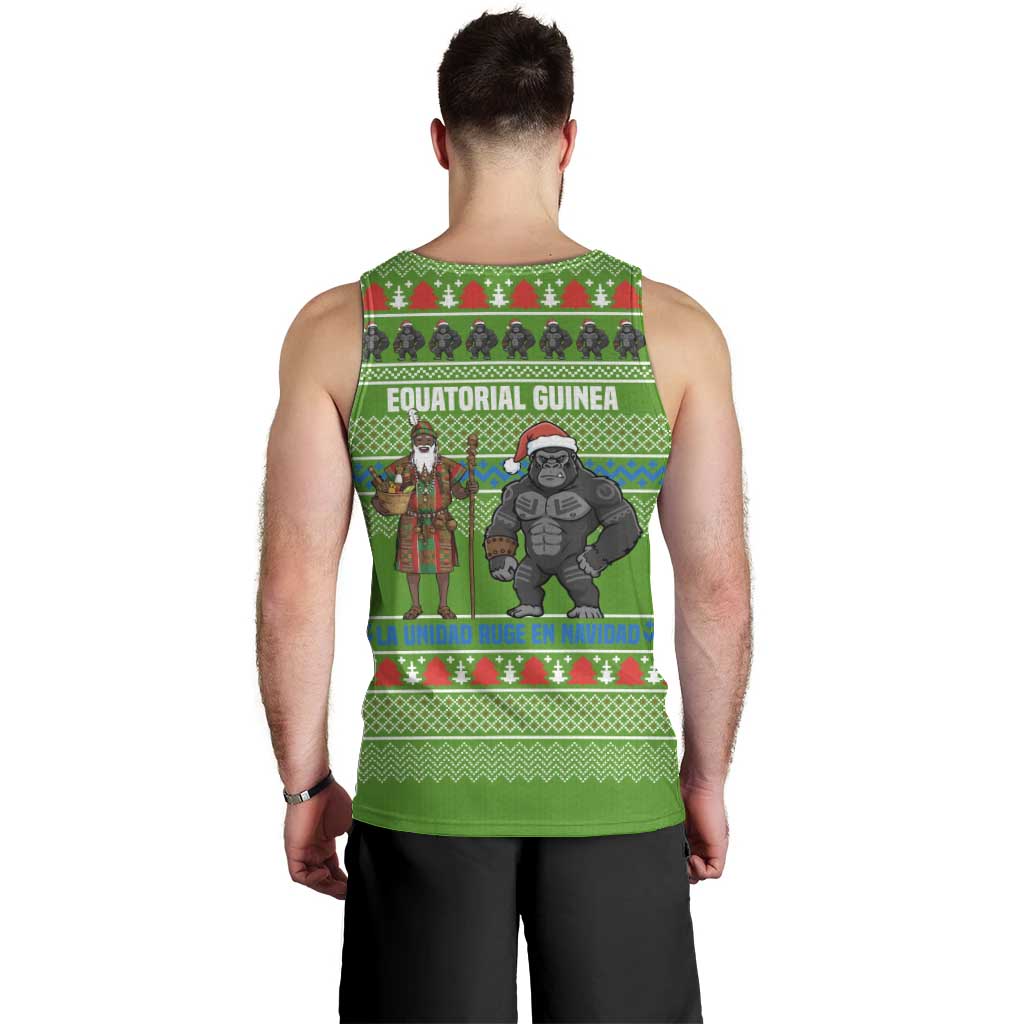 Equatorial Guinea Christmas Men Tank Top with Santa Gorilla Gift Basket and Green Holiday Pattern Design - Wonder Print Shop