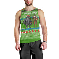 Equatorial Guinea Christmas Men Tank Top with Santa Gorilla Gift Basket and Green Holiday Pattern Design - Wonder Print Shop