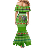 Equatorial Guinea Christmas Mermaid Dress with Santa Gorilla Gift Basket and Green Holiday Pattern Design - Wonder Print Shop