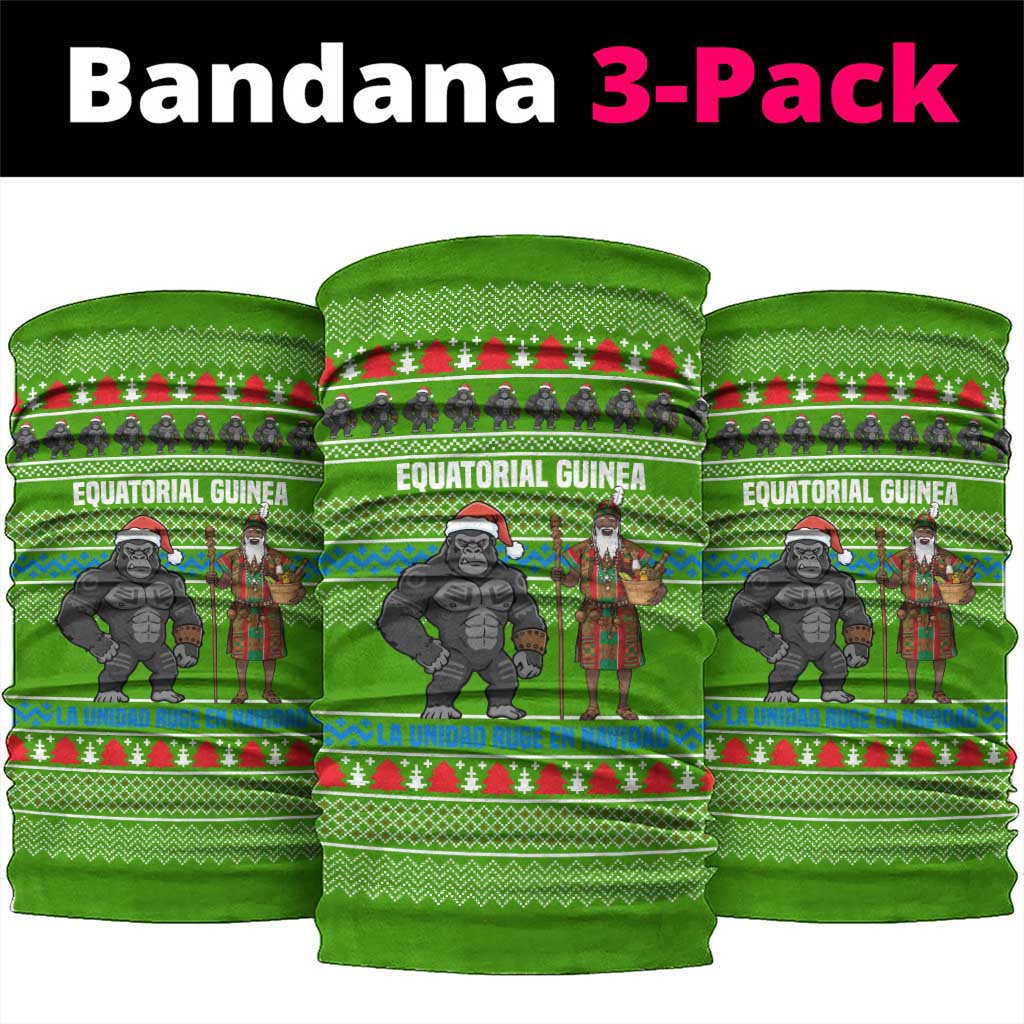 Equatorial Guinea Christmas Neck Gaiter with Santa Gorilla Gift Basket and Green Holiday Pattern Design - Wonder Print Shop
