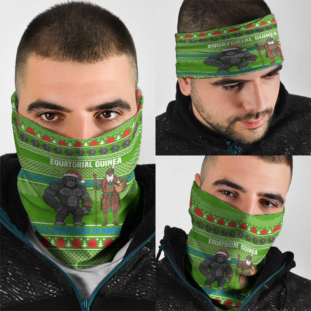 Equatorial Guinea Christmas Neck Gaiter with Santa Gorilla Gift Basket and Green Holiday Pattern Design - Wonder Print Shop