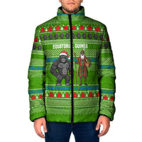 Equatorial Guinea Christmas Padded Jacket with Santa Gorilla Gift Basket and Green Holiday Pattern Design - Wonder Print Shop