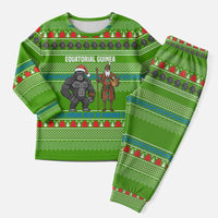 Equatorial Guinea Christmas Pajama Set with Santa Gorilla Gift Basket and Green Holiday Pattern Design - Wonder Print Shop