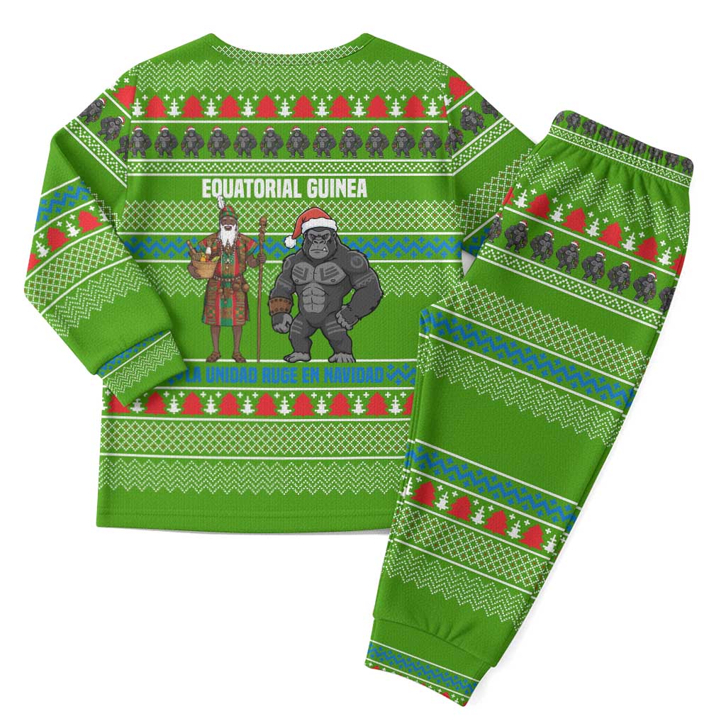 Equatorial Guinea Christmas Pajama Set with Santa Gorilla Gift Basket and Green Holiday Pattern Design - Wonder Print Shop