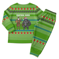 Equatorial Guinea Christmas Pajama Set with Santa Gorilla Gift Basket and Green Holiday Pattern Design - Wonder Print Shop