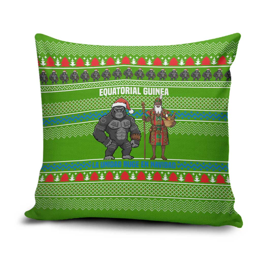 Equatorial Guinea Christmas Pillow Cover with Santa Gorilla Gift Basket and Green Holiday Pattern Design - Wonder Print Shop