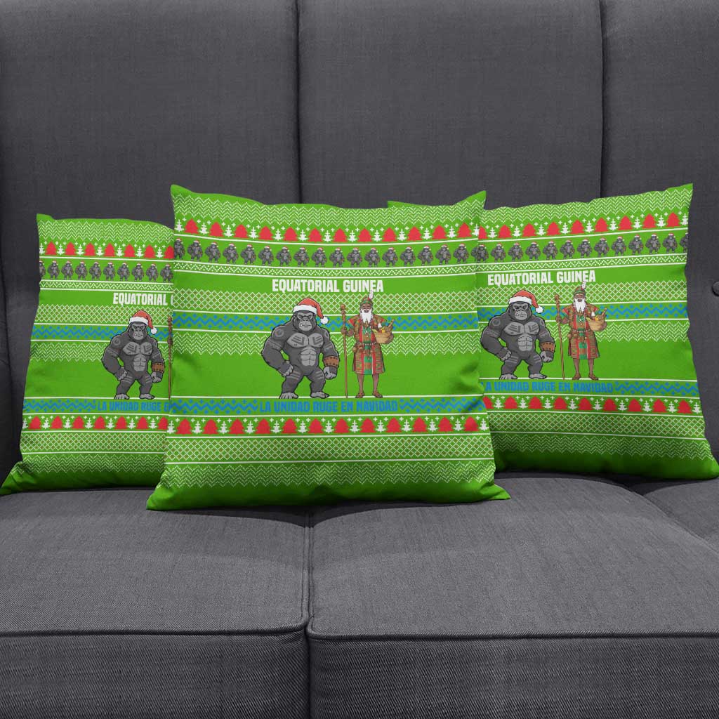 Equatorial Guinea Christmas Pillow Cover with Santa Gorilla Gift Basket and Green Holiday Pattern Design - Wonder Print Shop