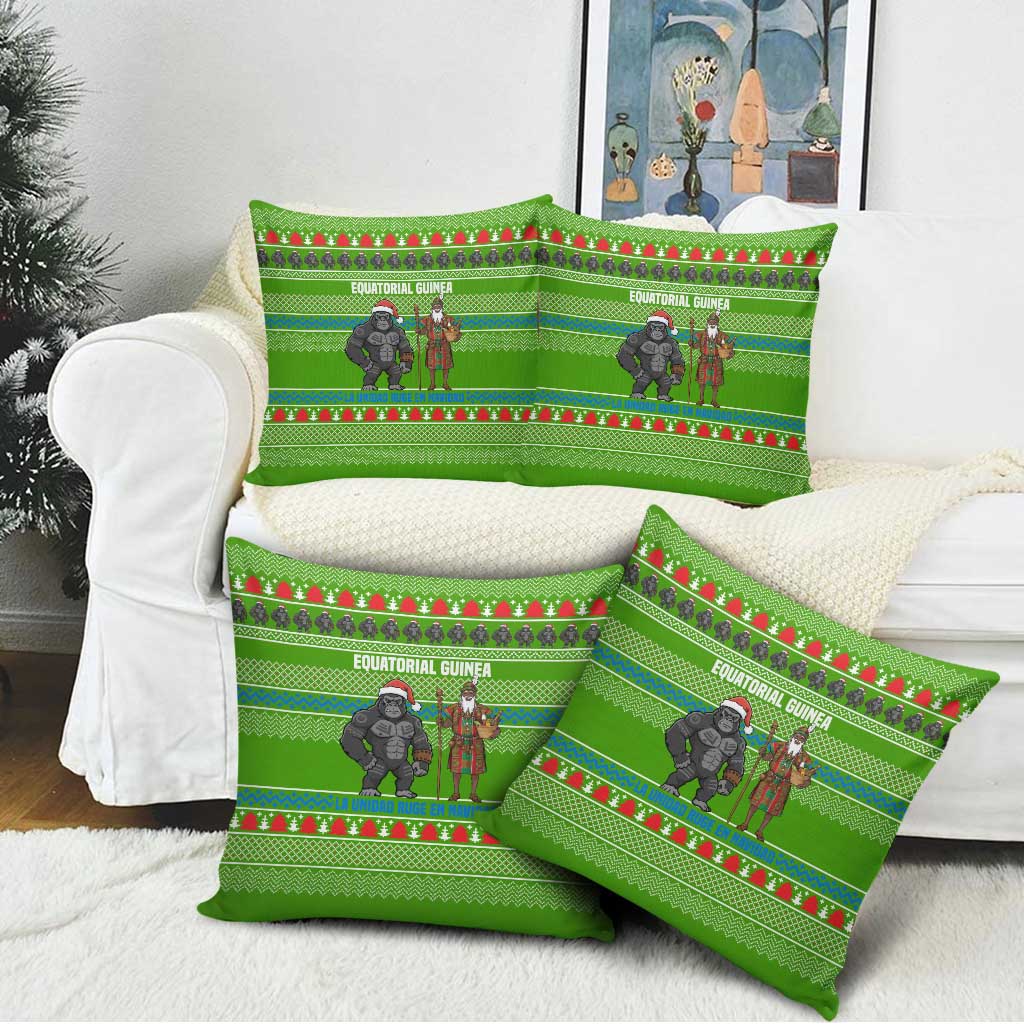 Equatorial Guinea Christmas Pillow Cover with Santa Gorilla Gift Basket and Green Holiday Pattern Design - Wonder Print Shop
