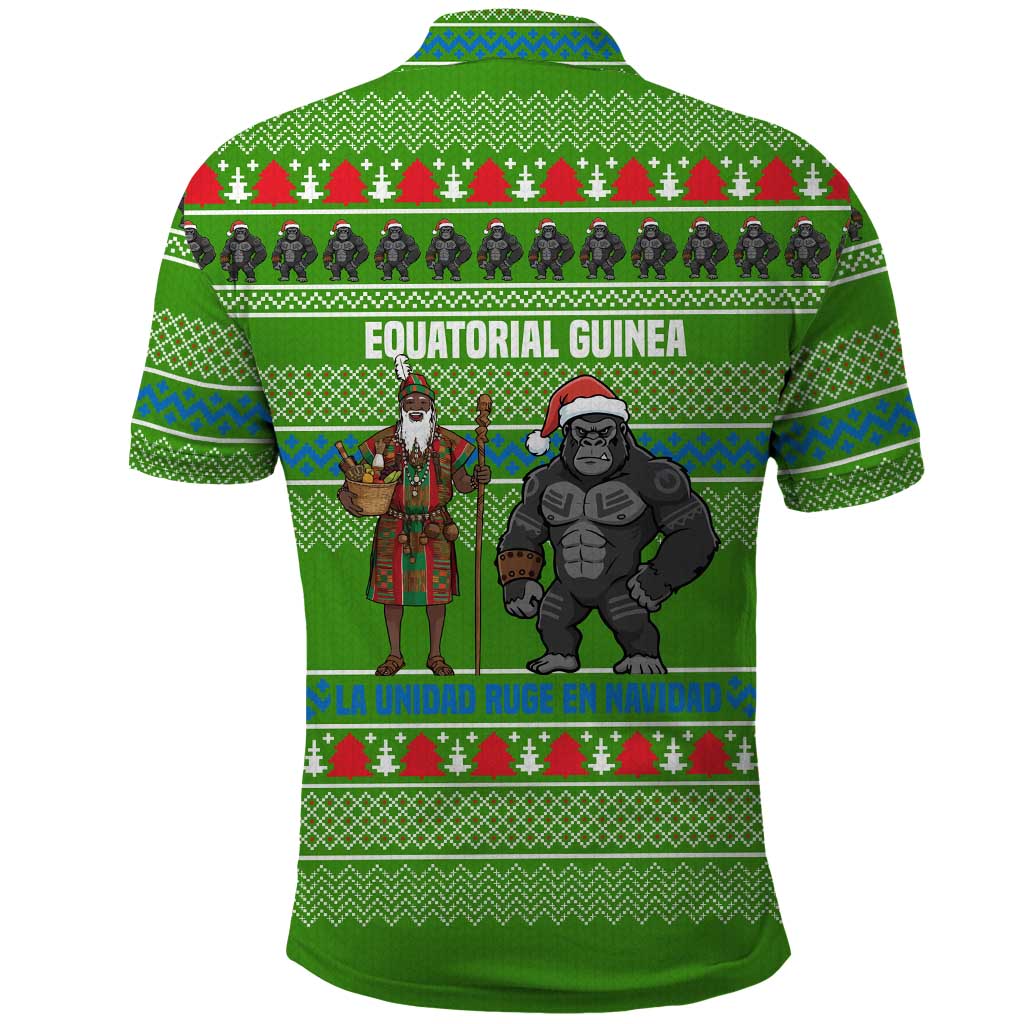 Equatorial Guinea Christmas Polo Shirt with Santa Gorilla Gift Basket and Green Holiday Pattern Design - Wonder Print Shop