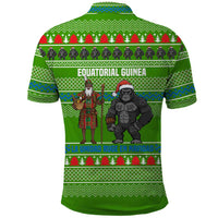 Equatorial Guinea Christmas Polo Shirt with Santa Gorilla Gift Basket and Green Holiday Pattern Design - Wonder Print Shop