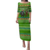 Equatorial Guinea Christmas Puletasi with Santa Gorilla Gift Basket and Green Holiday Pattern Design - Wonder Print Shop