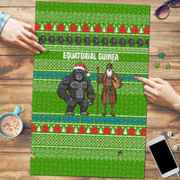 Equatorial Guinea Christmas Puzzle with Santa Gorilla Gift Basket and Green Holiday Pattern Design - Wonder Print Shop