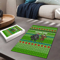 Equatorial Guinea Christmas Puzzle with Santa Gorilla Gift Basket and Green Holiday Pattern Design - Wonder Print Shop