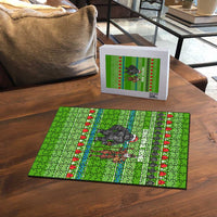 Equatorial Guinea Christmas Puzzle with Santa Gorilla Gift Basket and Green Holiday Pattern Design - Wonder Print Shop