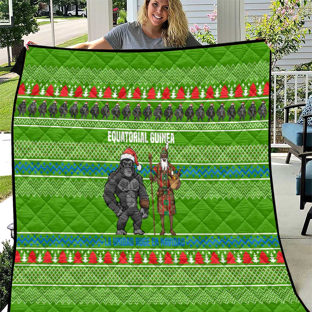 Equatorial Guinea Christmas Quilt with Santa Gorilla Gift Basket and Green Holiday Pattern Design - Wonder Print Shop