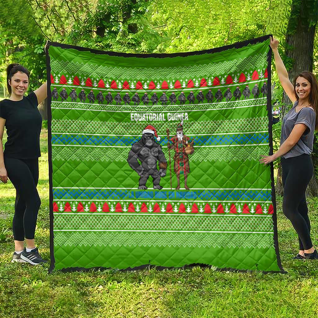 Equatorial Guinea Christmas Quilt with Santa Gorilla Gift Basket and Green Holiday Pattern Design - Wonder Print Shop