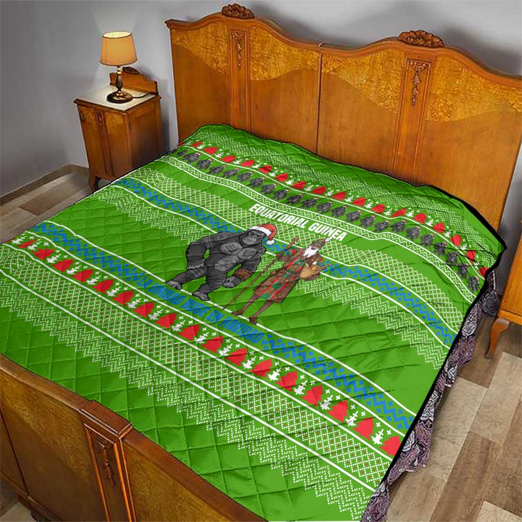 Equatorial Guinea Christmas Quilt with Santa Gorilla Gift Basket and Green Holiday Pattern Design - Wonder Print Shop