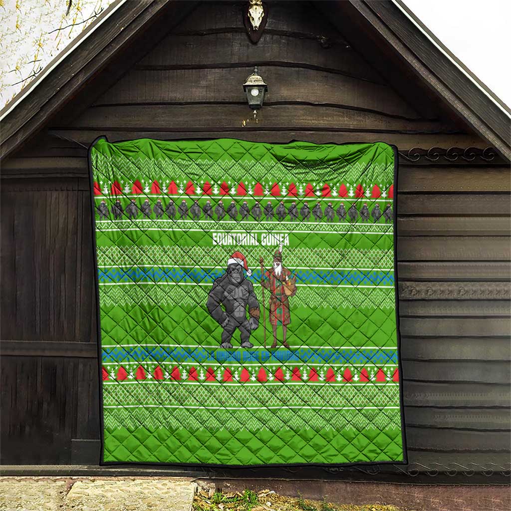 Equatorial Guinea Christmas Quilt with Santa Gorilla Gift Basket and Green Holiday Pattern Design - Wonder Print Shop