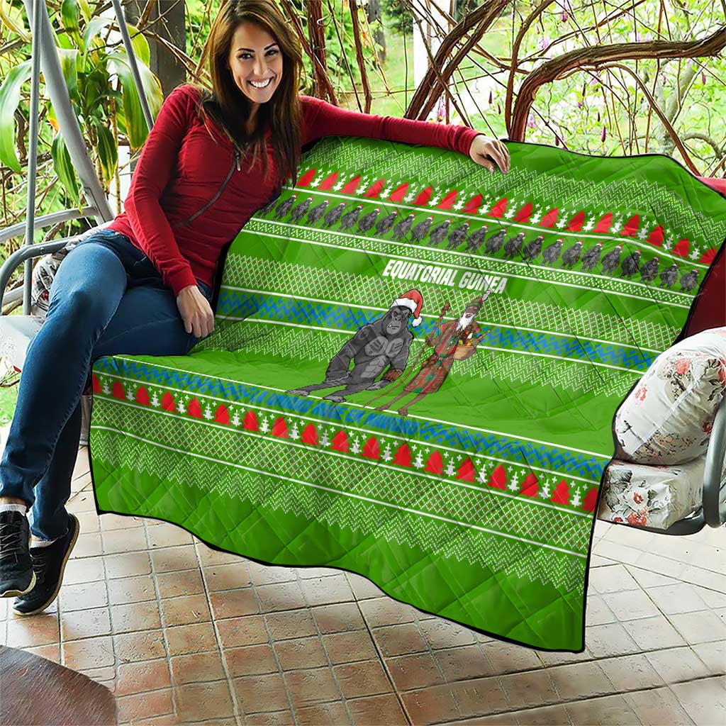Equatorial Guinea Christmas Quilt with Santa Gorilla Gift Basket and Green Holiday Pattern Design - Wonder Print Shop