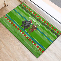 Equatorial Guinea Christmas Rubber Doormat with Santa Gorilla Gift Basket and Green Holiday Pattern Design - Wonder Print Shop