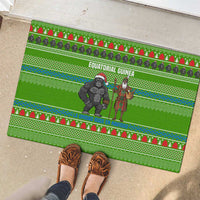 Equatorial Guinea Christmas Rubber Doormat with Santa Gorilla Gift Basket and Green Holiday Pattern Design - Wonder Print Shop