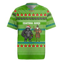 Equatorial Guinea Christmas Rugby Jersey with Santa Gorilla Gift Basket and Green Holiday Pattern Design - Wonder Print Shop