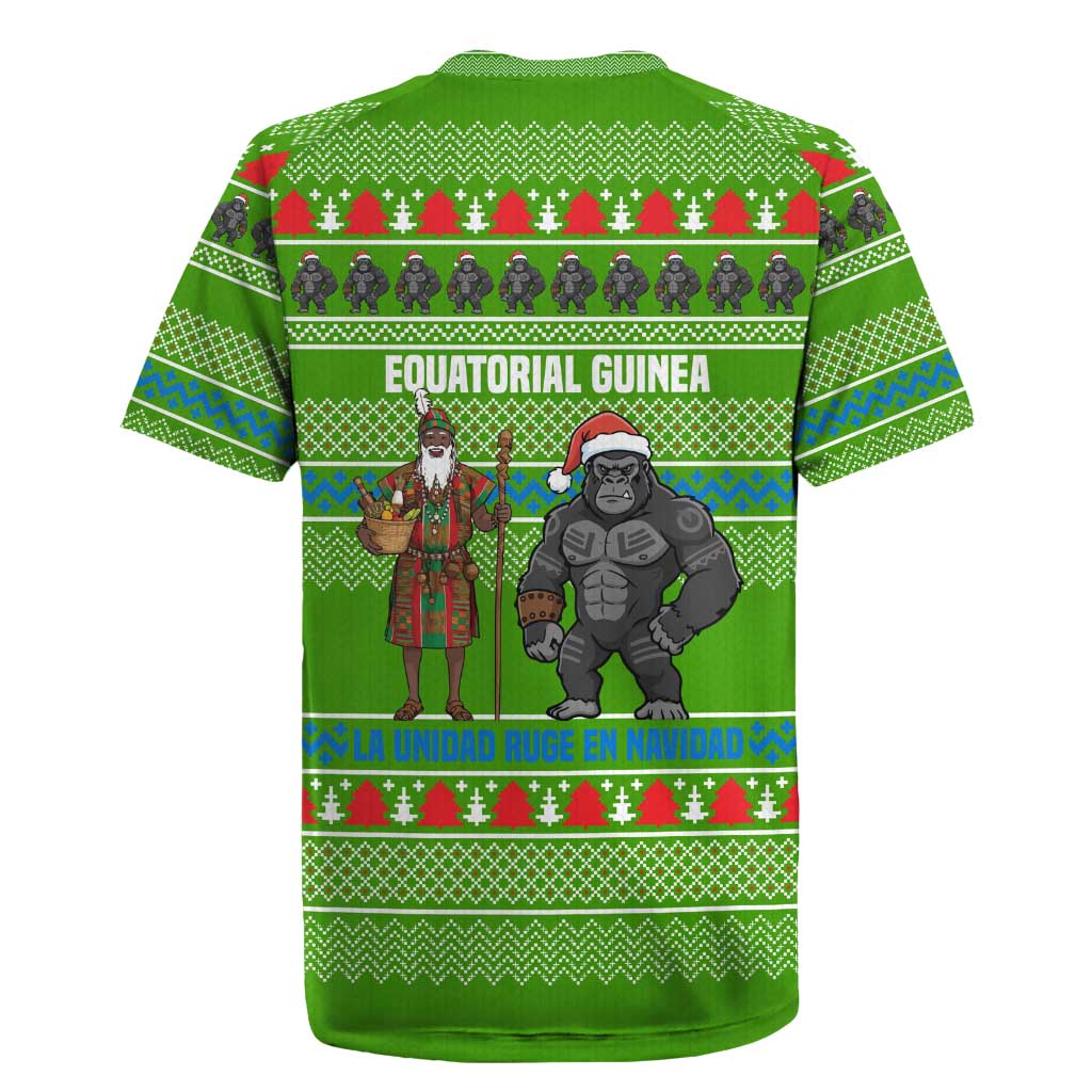 Equatorial Guinea Christmas Rugby Jersey with Santa Gorilla Gift Basket and Green Holiday Pattern Design - Wonder Print Shop