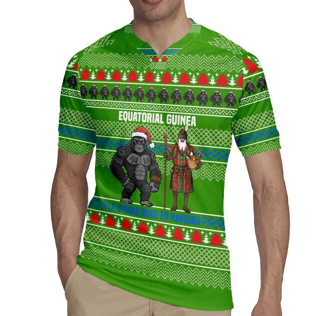 Equatorial Guinea Christmas Rugby Jersey with Santa Gorilla Gift Basket and Green Holiday Pattern Design - Wonder Print Shop