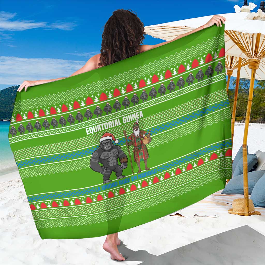 Equatorial Guinea Christmas Sarong with Santa Gorilla Gift Basket and Green Holiday Pattern Design - Wonder Print Shop