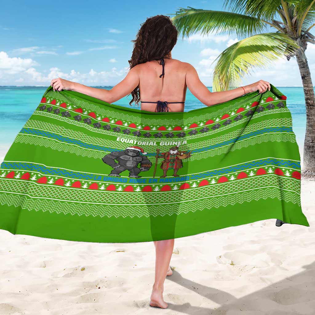 Equatorial Guinea Christmas Sarong with Santa Gorilla Gift Basket and Green Holiday Pattern Design - Wonder Print Shop
