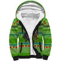 Equatorial Guinea Christmas Sherpa Hoodie with Santa Gorilla Gift Basket and Green Holiday Pattern Design - Wonder Print Shop