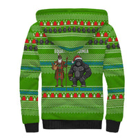 Equatorial Guinea Christmas Sherpa Hoodie with Santa Gorilla Gift Basket and Green Holiday Pattern Design - Wonder Print Shop