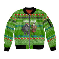 Equatorial Guinea Christmas Sleeve Zip Bomber Jacket with Santa Gorilla Gift Basket and Green Holiday Pattern Design - Wonder Print Shop