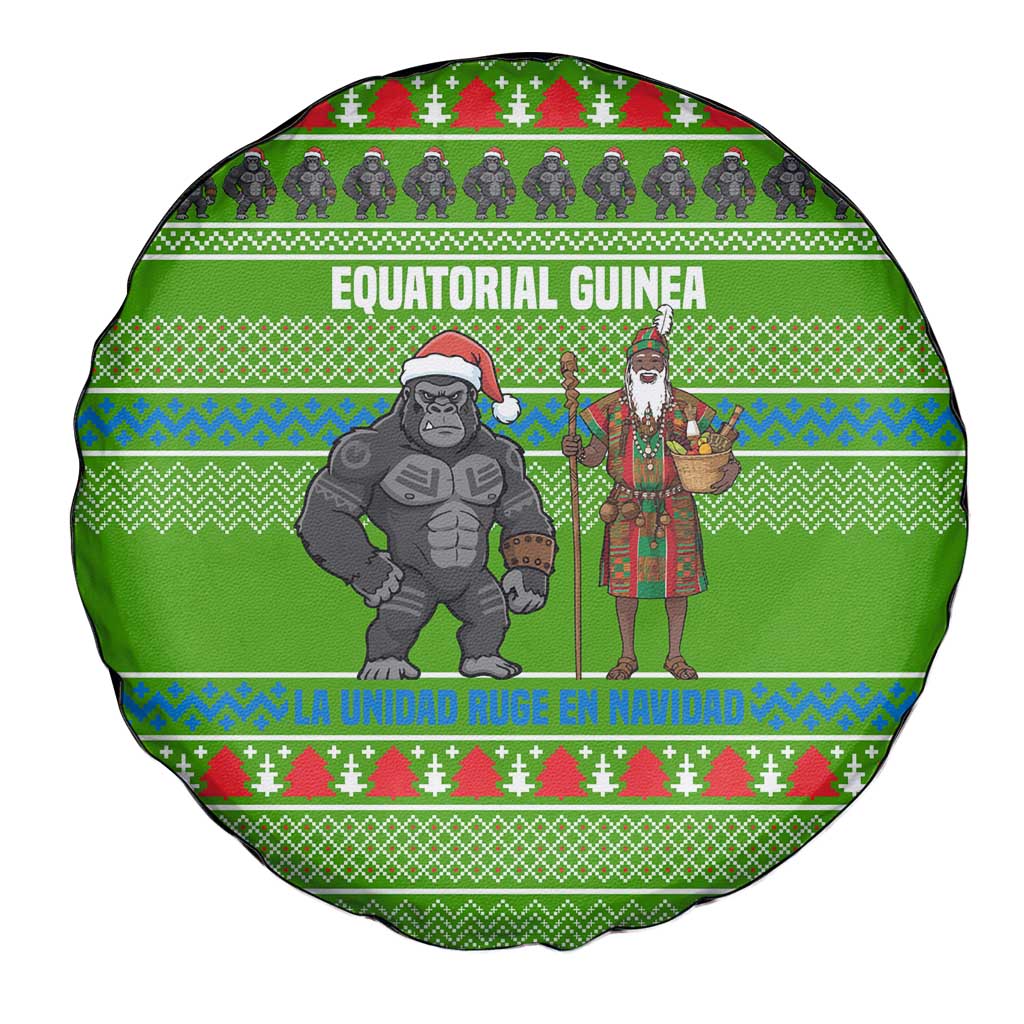Equatorial Guinea Christmas Spare Tire Cover with Santa Gorilla Gift Basket and Green Holiday Pattern Design - Wonder Print Shop
