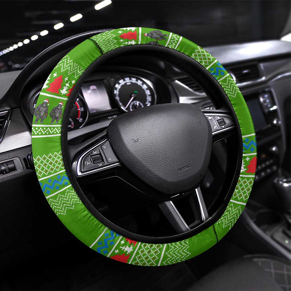 Equatorial Guinea Christmas Steering Wheel Cover with Santa Gorilla Gift Basket and Green Holiday Pattern Design - Wonder Print Shop