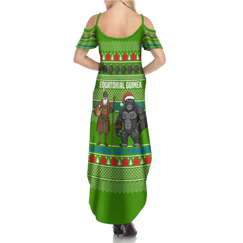 Equatorial Guinea Christmas Summer Maxi Dress with Santa Gorilla Gift Basket and Green Holiday Pattern Design - Wonder Print Shop