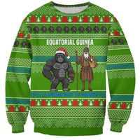 Equatorial Guinea Christmas Sweatshirt with Santa Gorilla Gift Basket and Green Holiday Pattern Design - Wonder Print Shop
