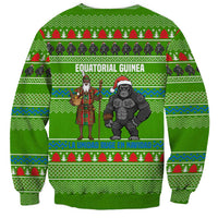 Equatorial Guinea Christmas Sweatshirt with Santa Gorilla Gift Basket and Green Holiday Pattern Design - Wonder Print Shop