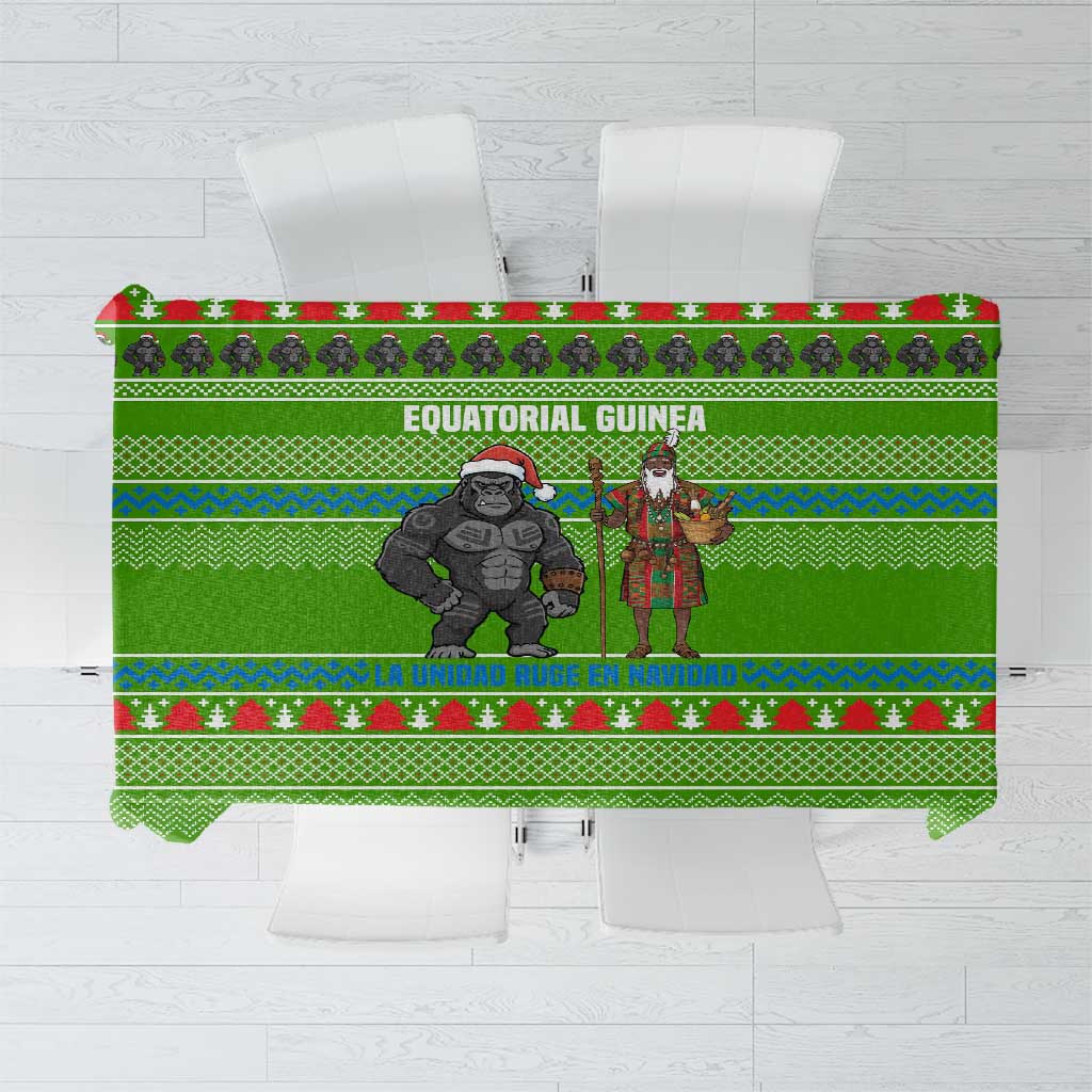 Equatorial Guinea Christmas Tablecloth with Santa Gorilla Gift Basket and Green Holiday Pattern Design - Wonder Print Shop