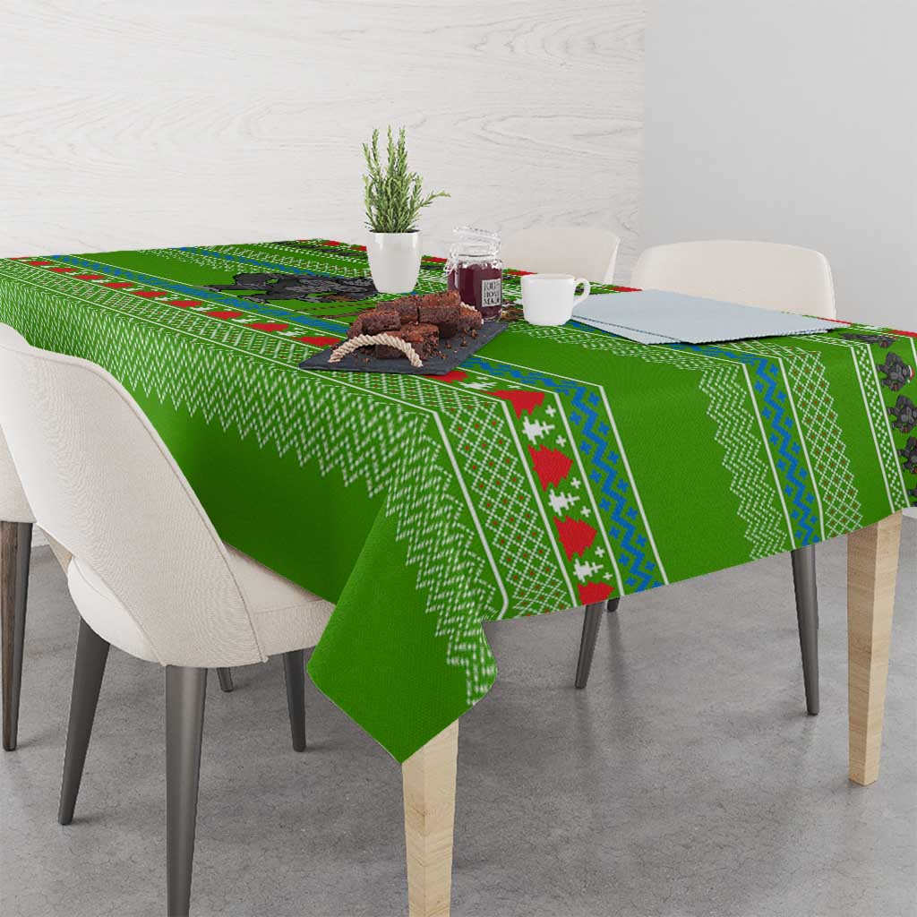 Equatorial Guinea Christmas Tablecloth with Santa Gorilla Gift Basket and Green Holiday Pattern Design - Wonder Print Shop
