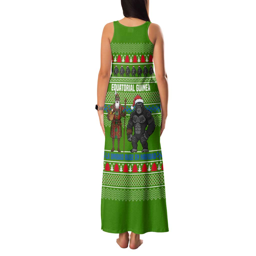 Equatorial Guinea Christmas Tank Maxi Dress with Santa Gorilla Gift Basket and Green Holiday Pattern Design - Wonder Print Shop