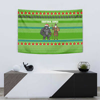 Equatorial Guinea Christmas Tapestry with Santa Gorilla Gift Basket and Green Holiday Pattern Design - Wonder Print Shop