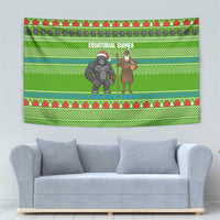 Equatorial Guinea Christmas Tapestry with Santa Gorilla Gift Basket and Green Holiday Pattern Design - Wonder Print Shop