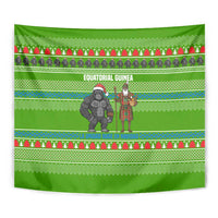 Equatorial Guinea Christmas Tapestry with Santa Gorilla Gift Basket and Green Holiday Pattern Design - Wonder Print Shop