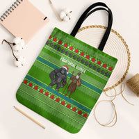 Equatorial Guinea Christmas Tote Bag with Santa Gorilla Gift Basket and Green Holiday Pattern Design - Wonder Print Shop