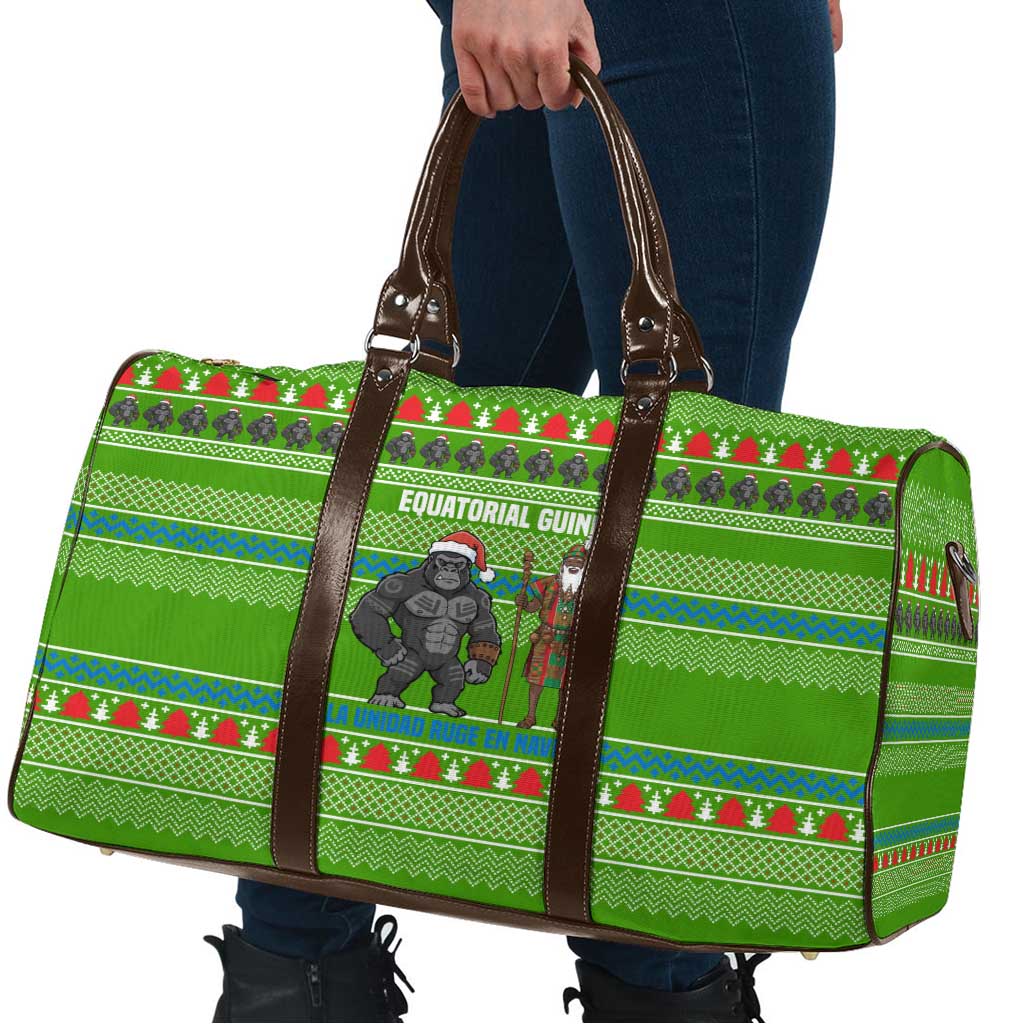 Equatorial Guinea Christmas Travel Bag with Santa Gorilla Gift Basket and Green Holiday Pattern Design - Wonder Print Shop